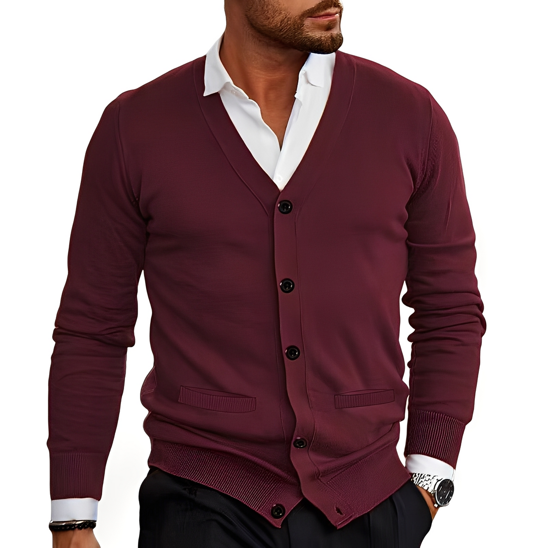 Kyler - Elegant Cardigan with Button Placket for Men