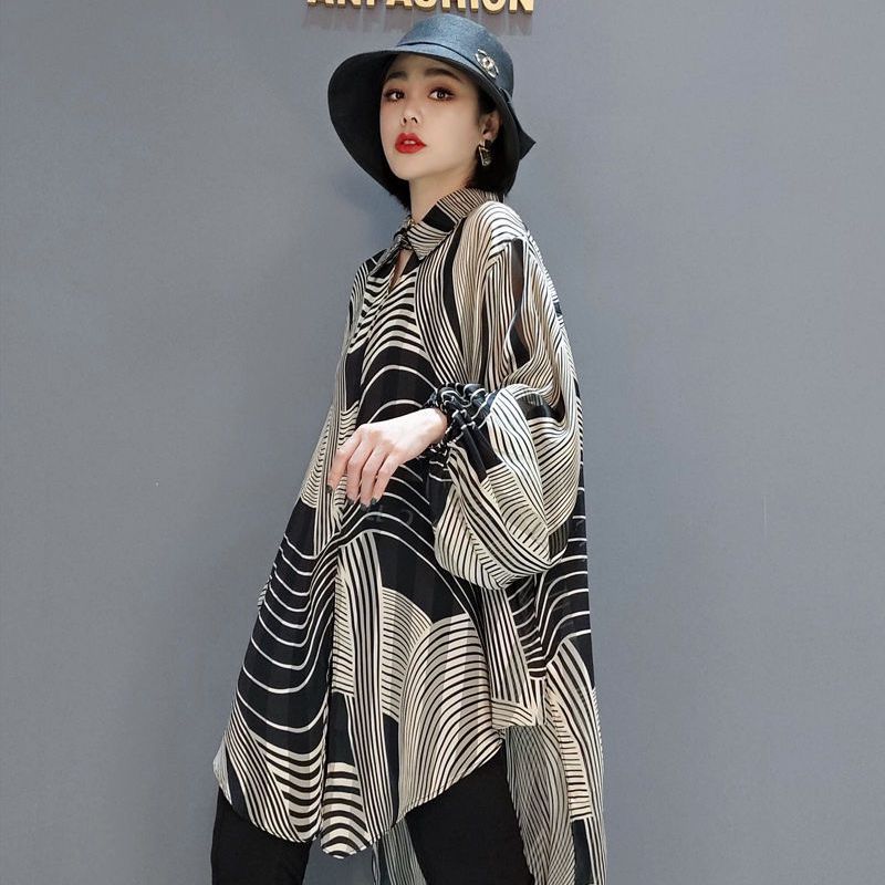 Hazel - Elegant chiffon blouse with asymmetric cut for women