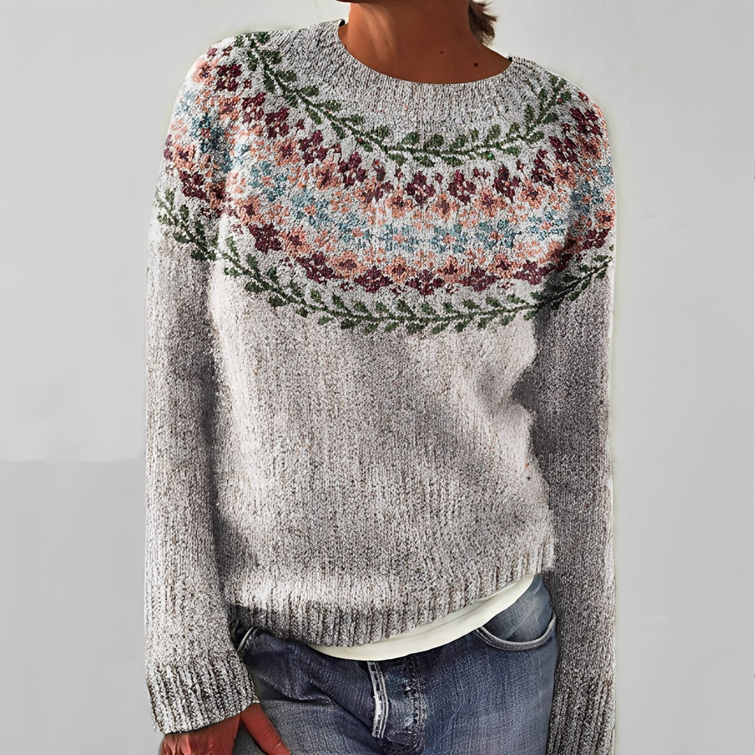 Heather - Classic Knit Sweater with Pattern for Women