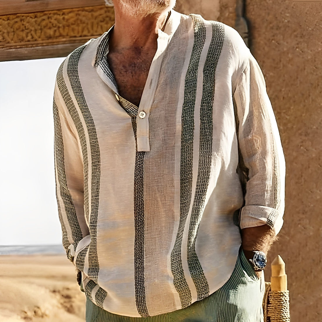 Jerome - Vintage-striped Linen Shirt for Men