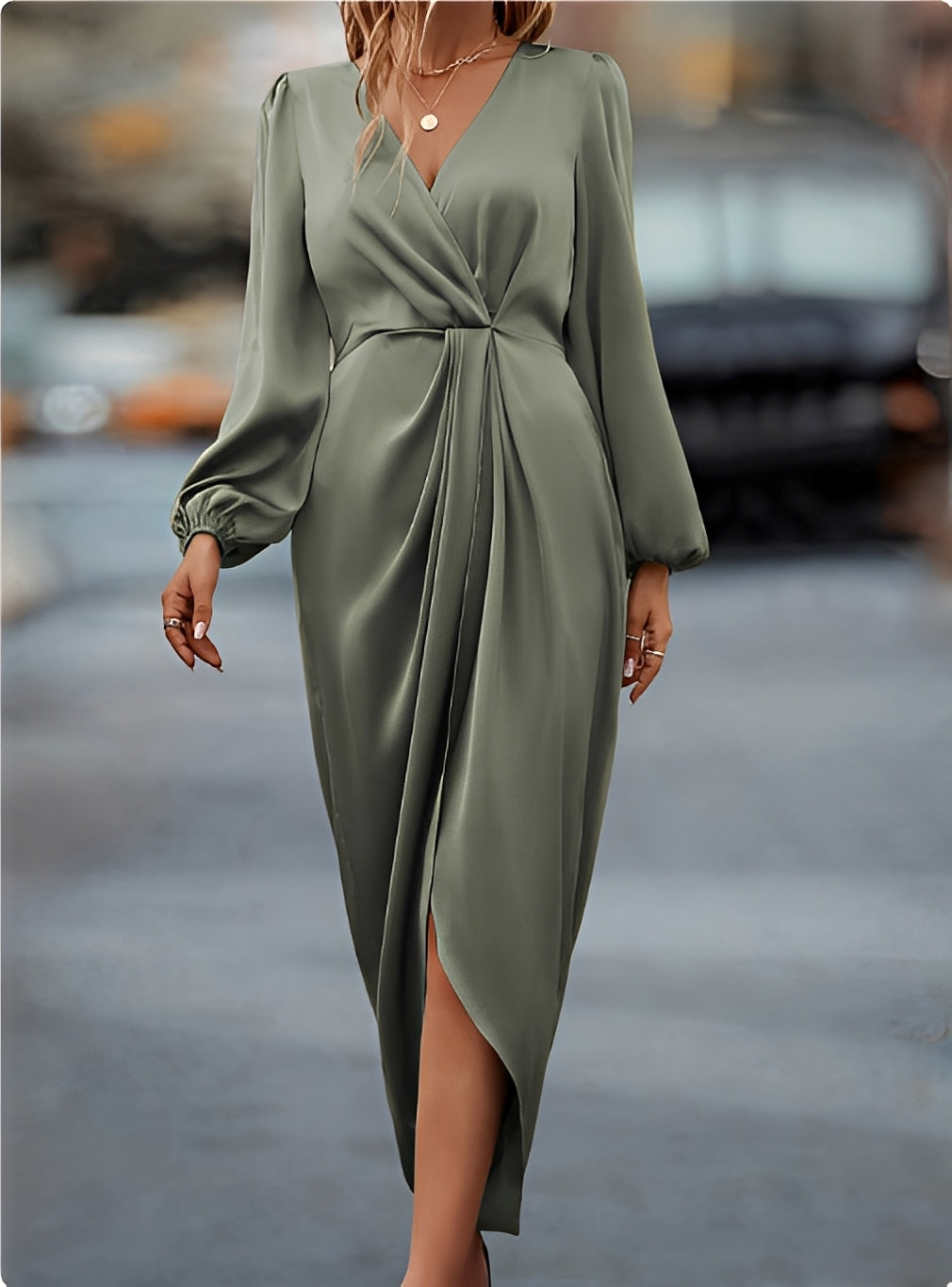 Diantha - Stylish Dress with Slit Lantern Sleeves for Women