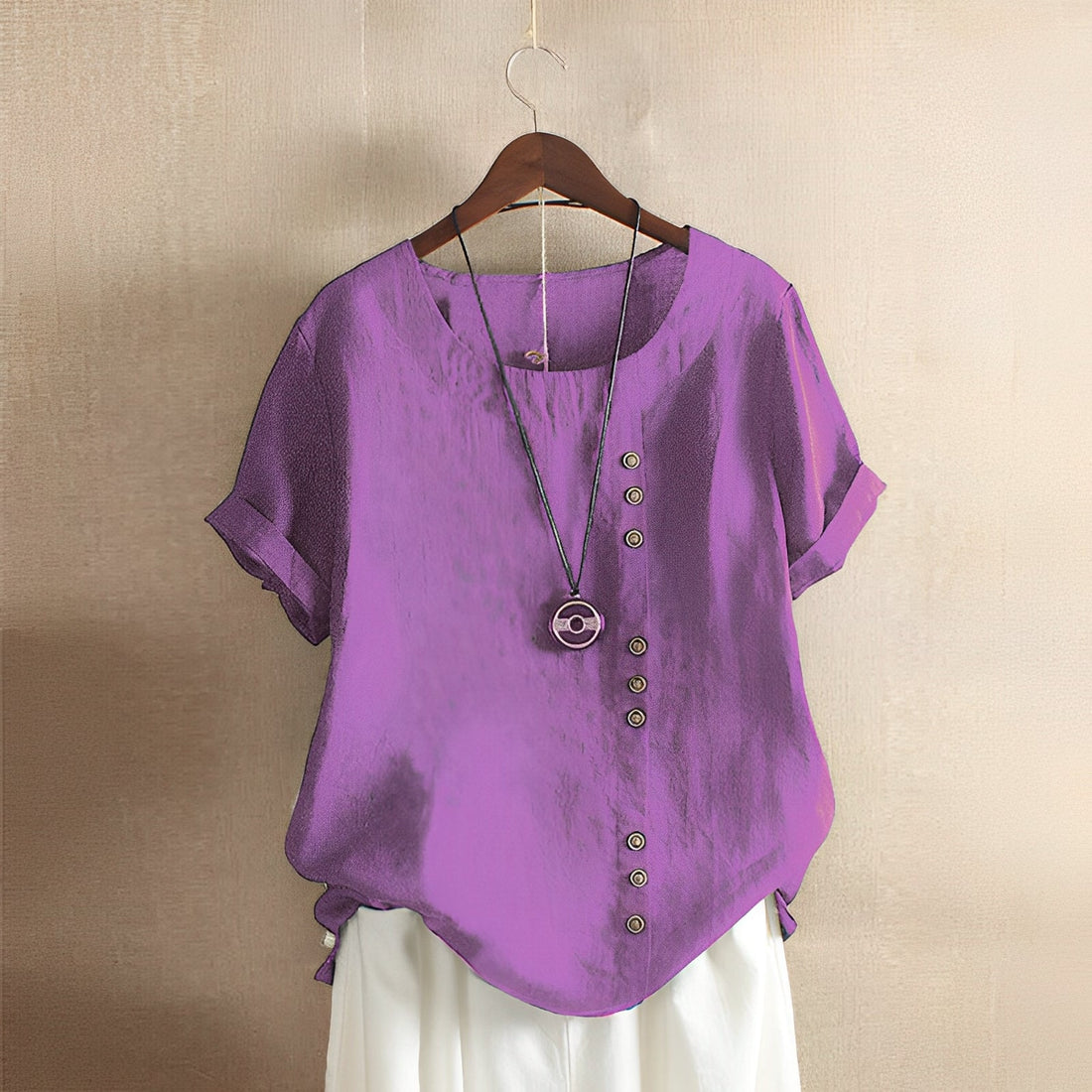 Pauleen - Classic, loose-fitting short-sleeve blouse for women