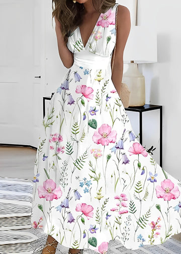 Breanna - High Waisted Dress with Floral Pattern for Women