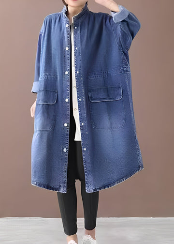 Jacinda - Oversized Denim Jacket with Stand-Up Collar for Women