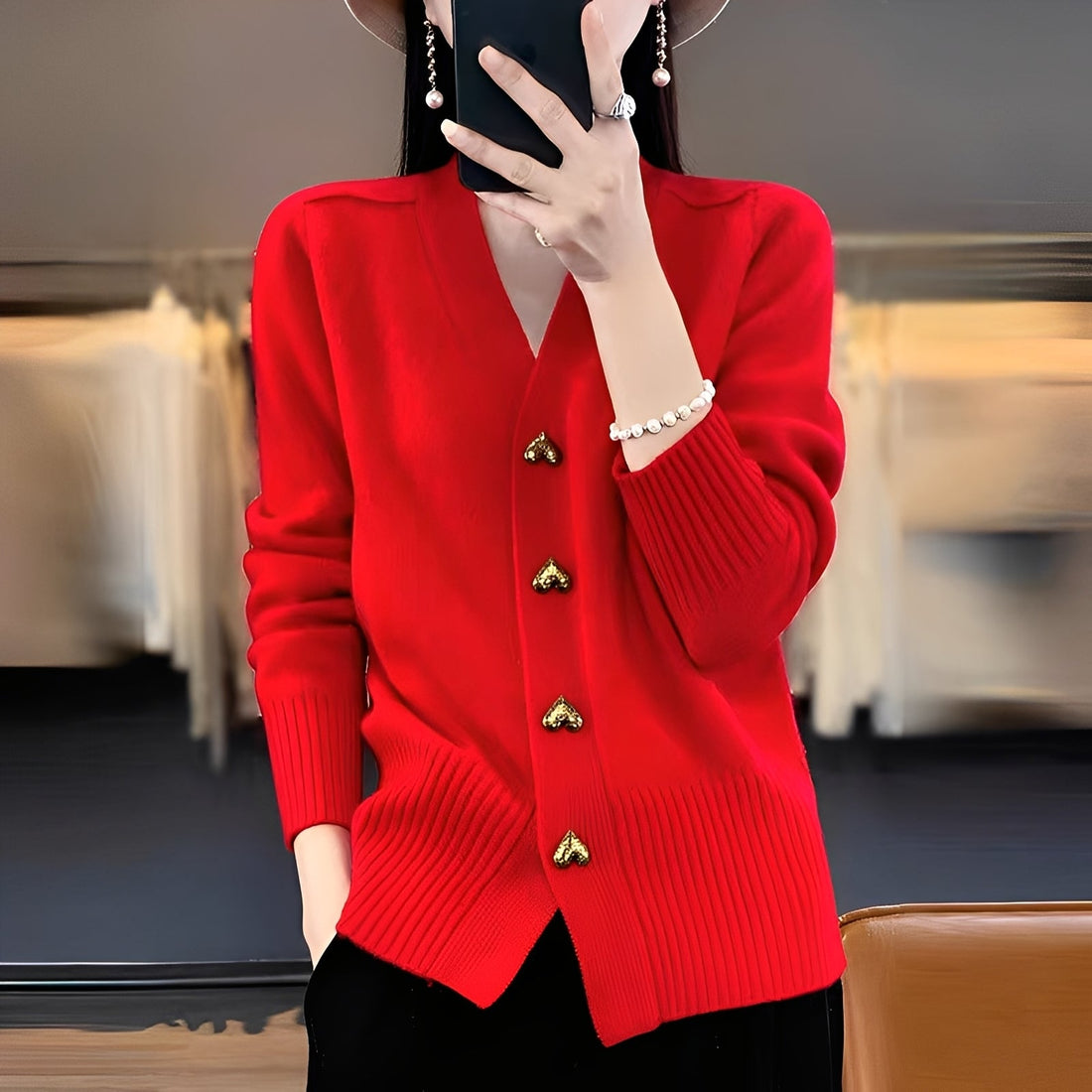 Valarie - Cardigan with Heart Buttons for Women