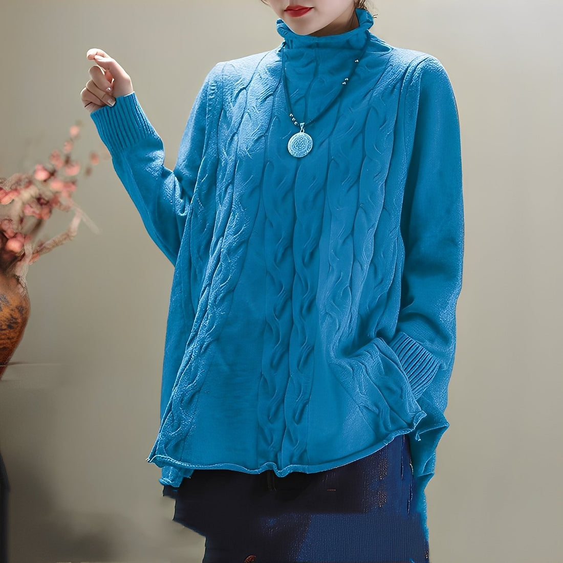 Merla - Casual Turtleneck Sweater with Side Slit for Women