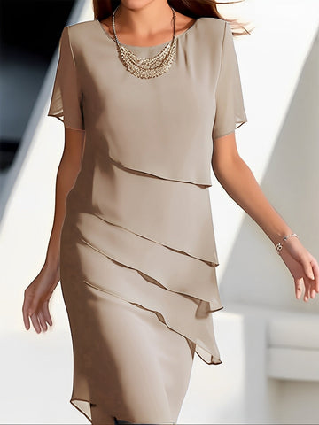 Carmel - Elegant Chiffon Dress with Patchwork for Women