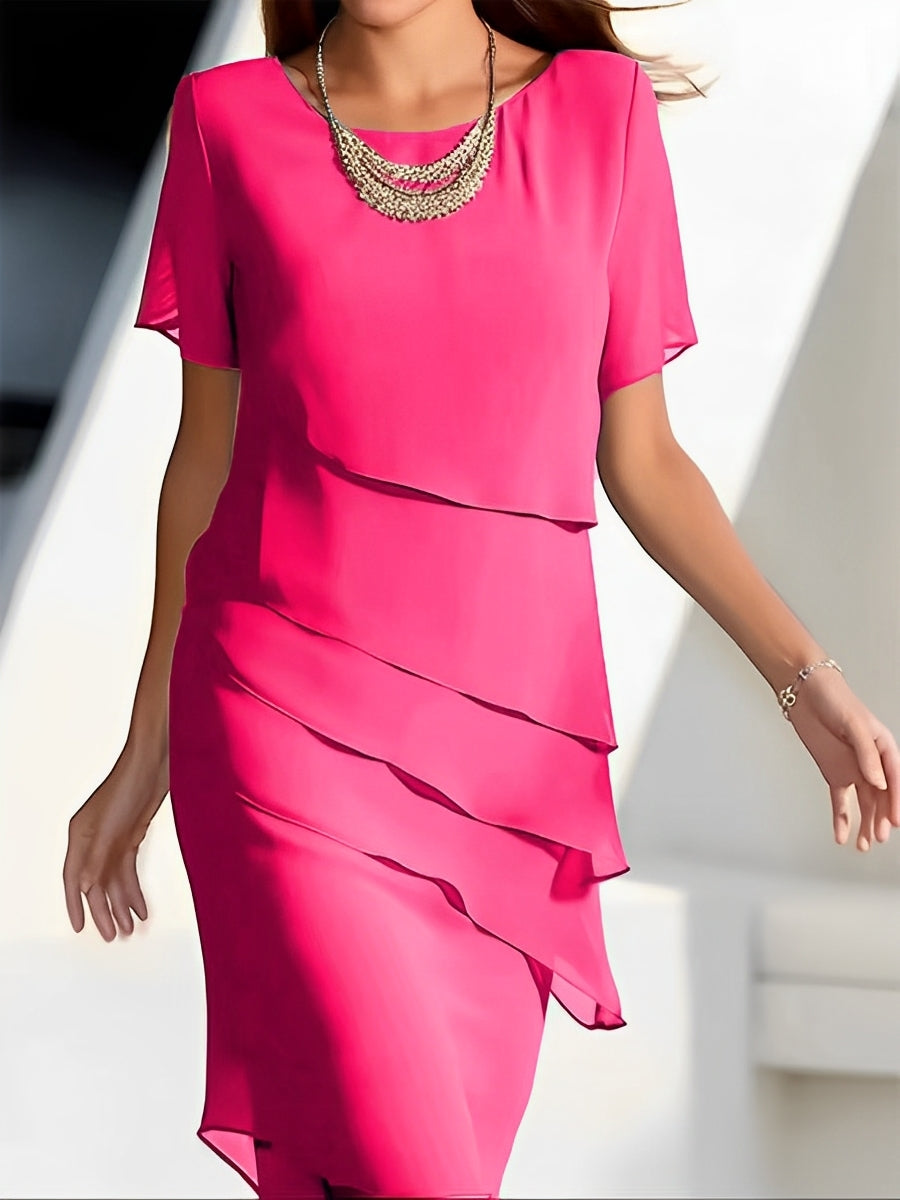 Carmel - Elegant Chiffon Dress with Patchwork for Women