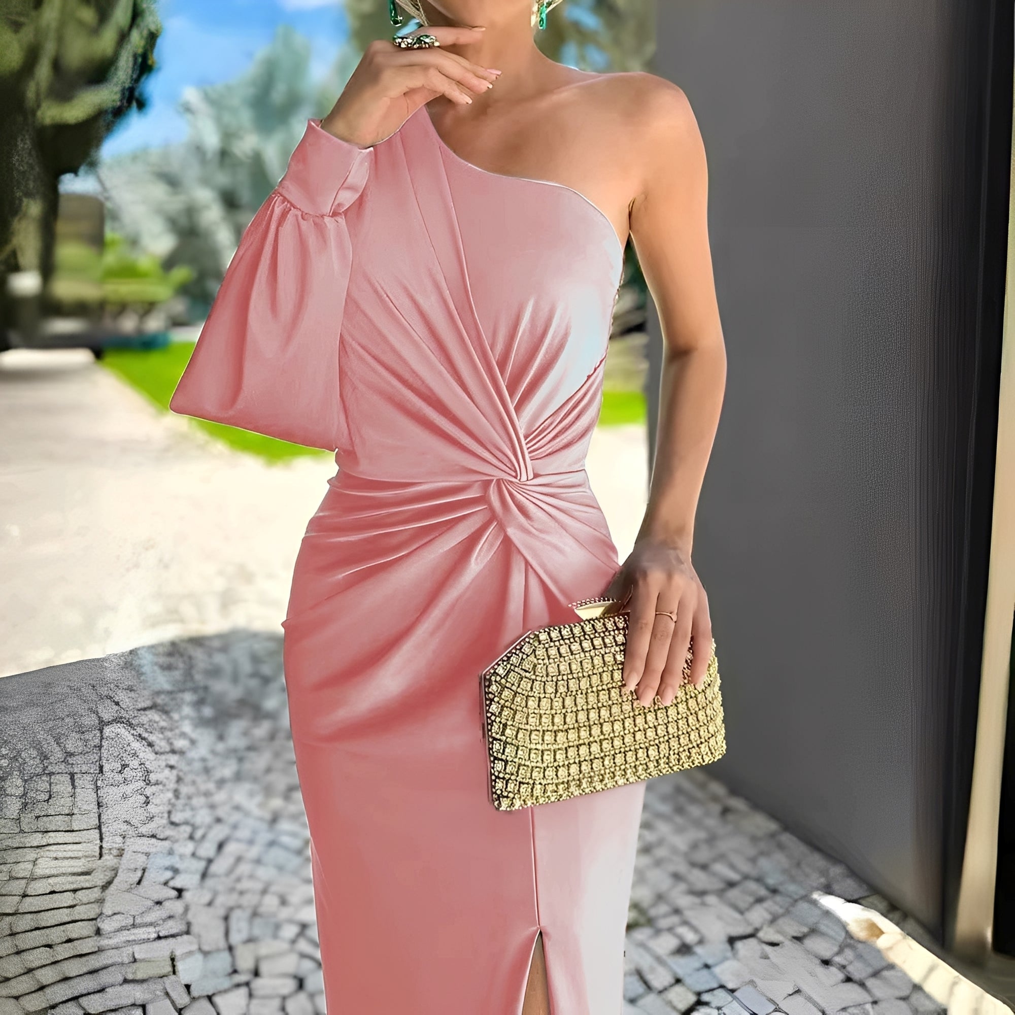 Pauline - Elegant Draped One-Shoulder Dress for Women