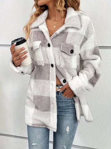 Julie - Warm Fleece Jacket with Check Pattern for Women