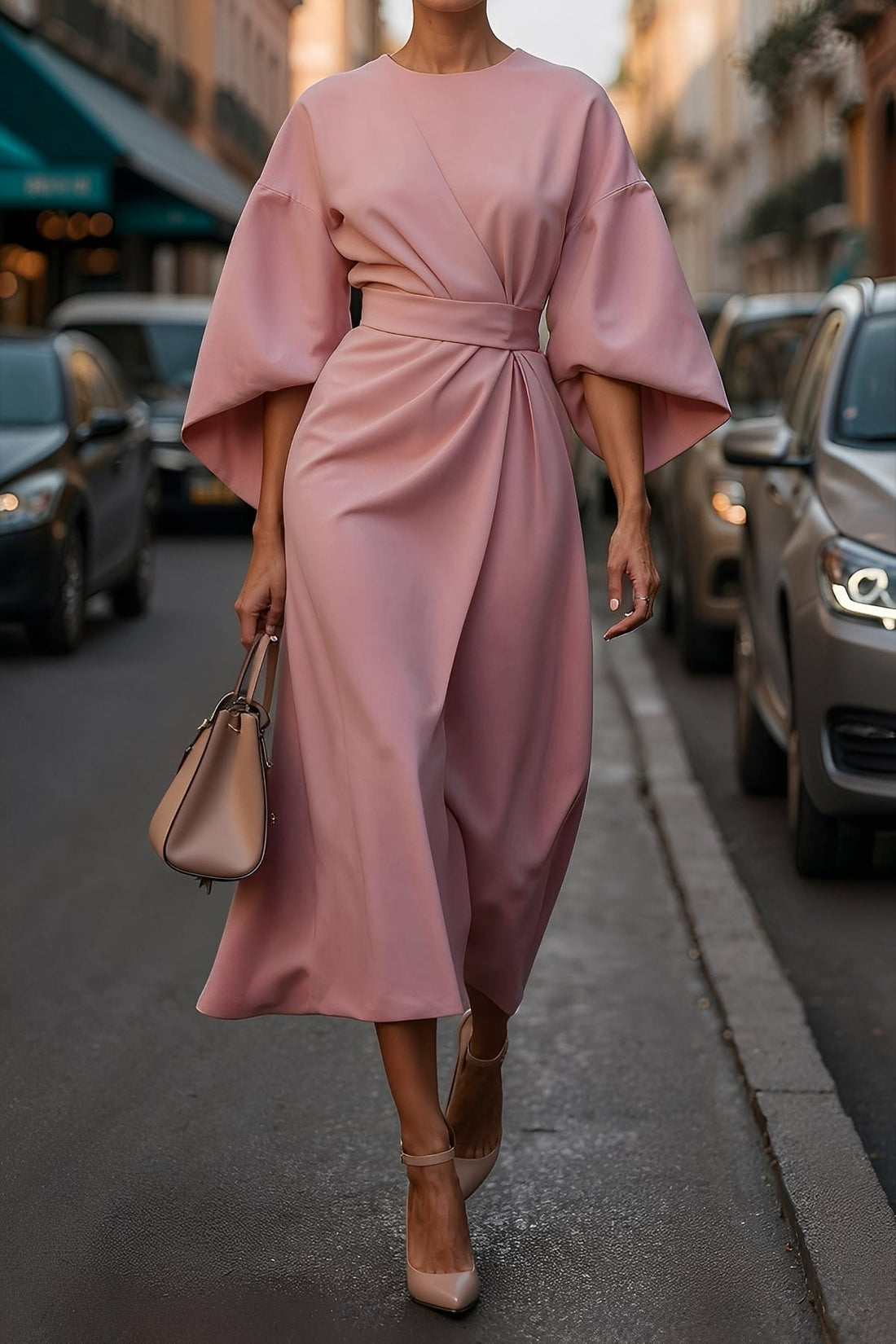 Elena - Elegant, loose-fitting dress with belt for women