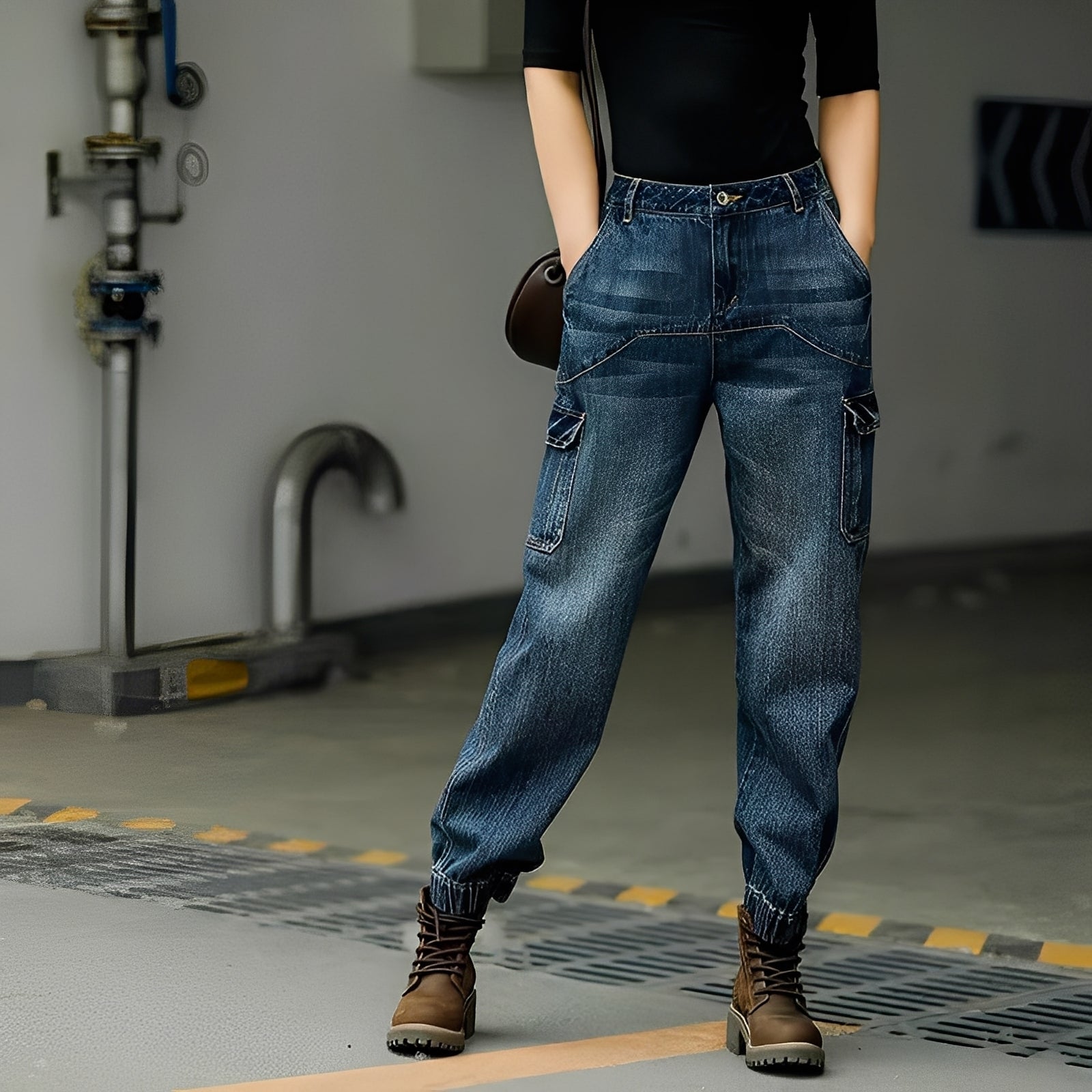 Kristal - Cotton Jeans with Multiple Pockets for Women