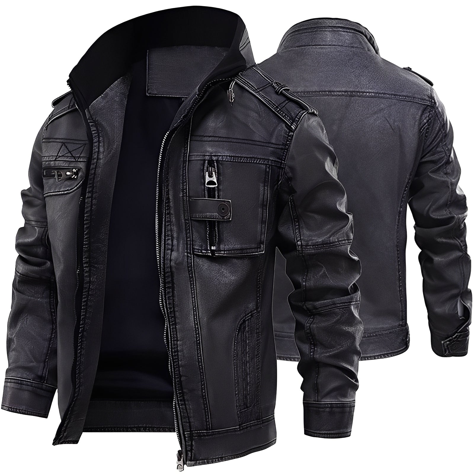 Kevin - Classic Leather Jacket with Pockets for Men