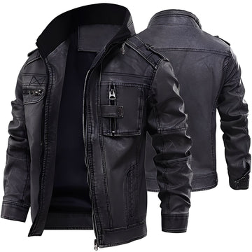 Kevin - Classic Leather Jacket with Pockets for Men