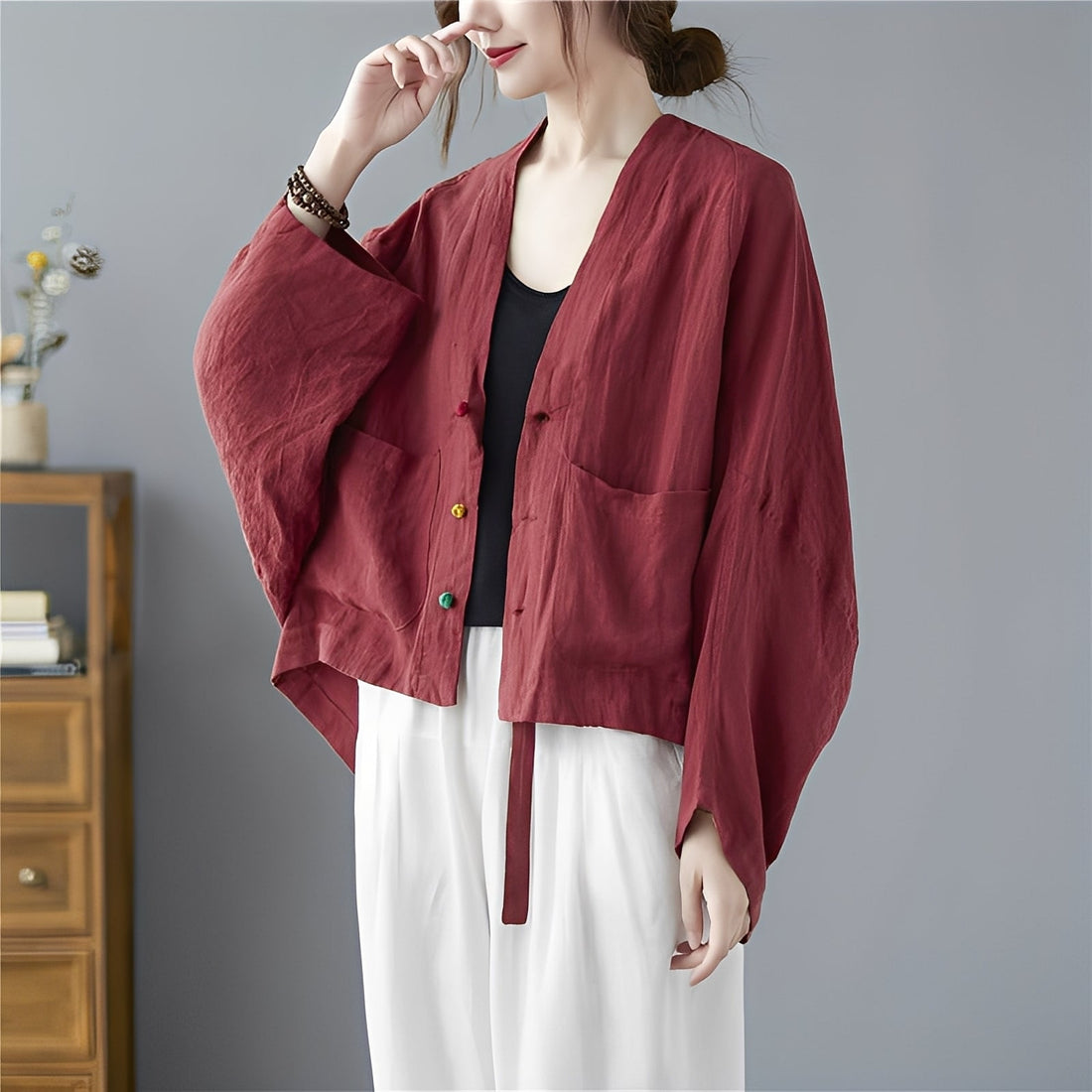 Shelia - Loose Short Cardigan with Pockets