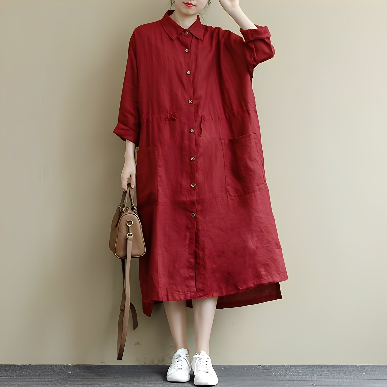 Chelsie - Oversized Maxi Dress with Buttons for Women