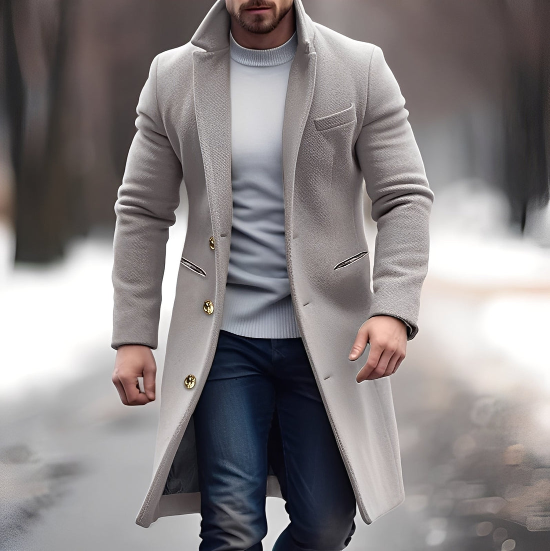 Zackary - Casual, Mid-Length Wool Coat for Men