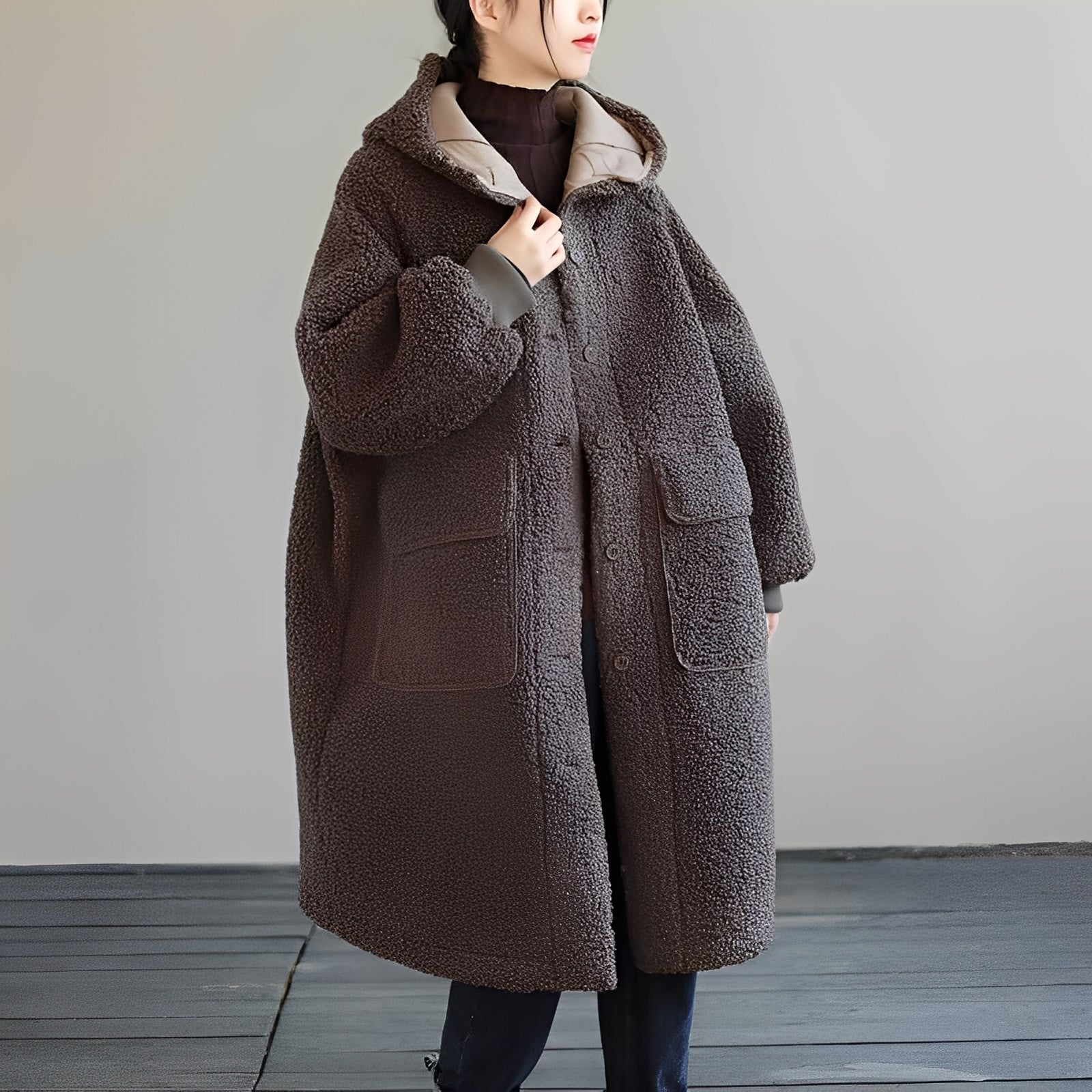 Nydia - Warm Wool Coat with Hood for Women