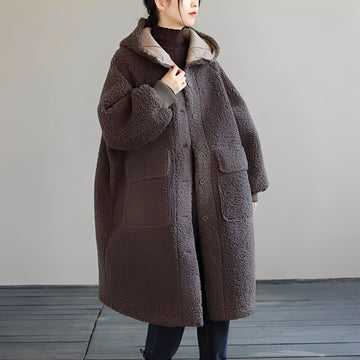 Nydia - Warm Wool Coat with Hood for Women