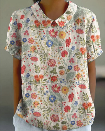 Shira - Elegant Women's Linen Shirt with Fish Print