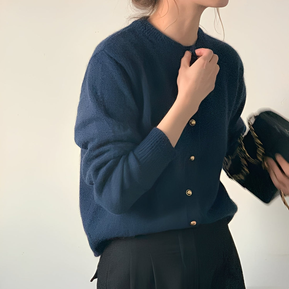 Merla - Loose Sweater Coat with Crew Neck for Women