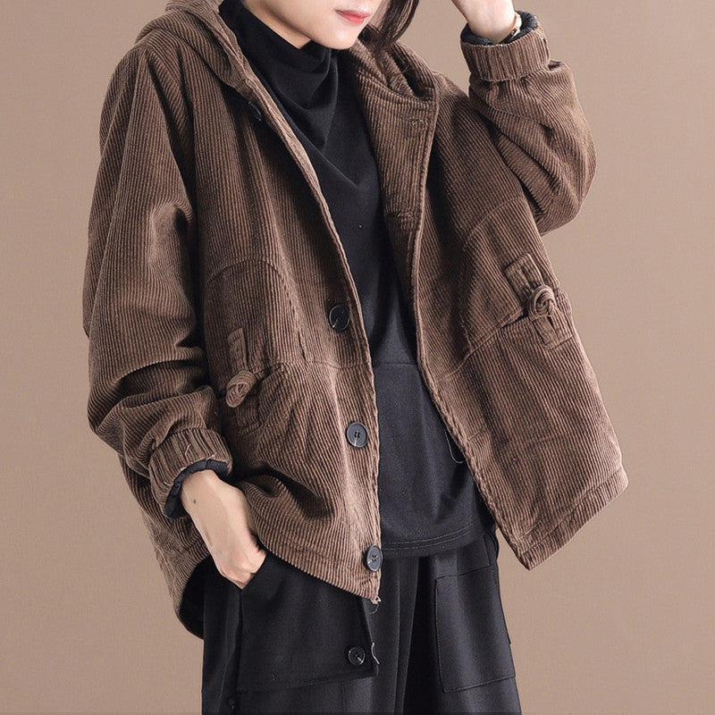Rachel - Casual Short Corduroy Jacket with Hood for Women