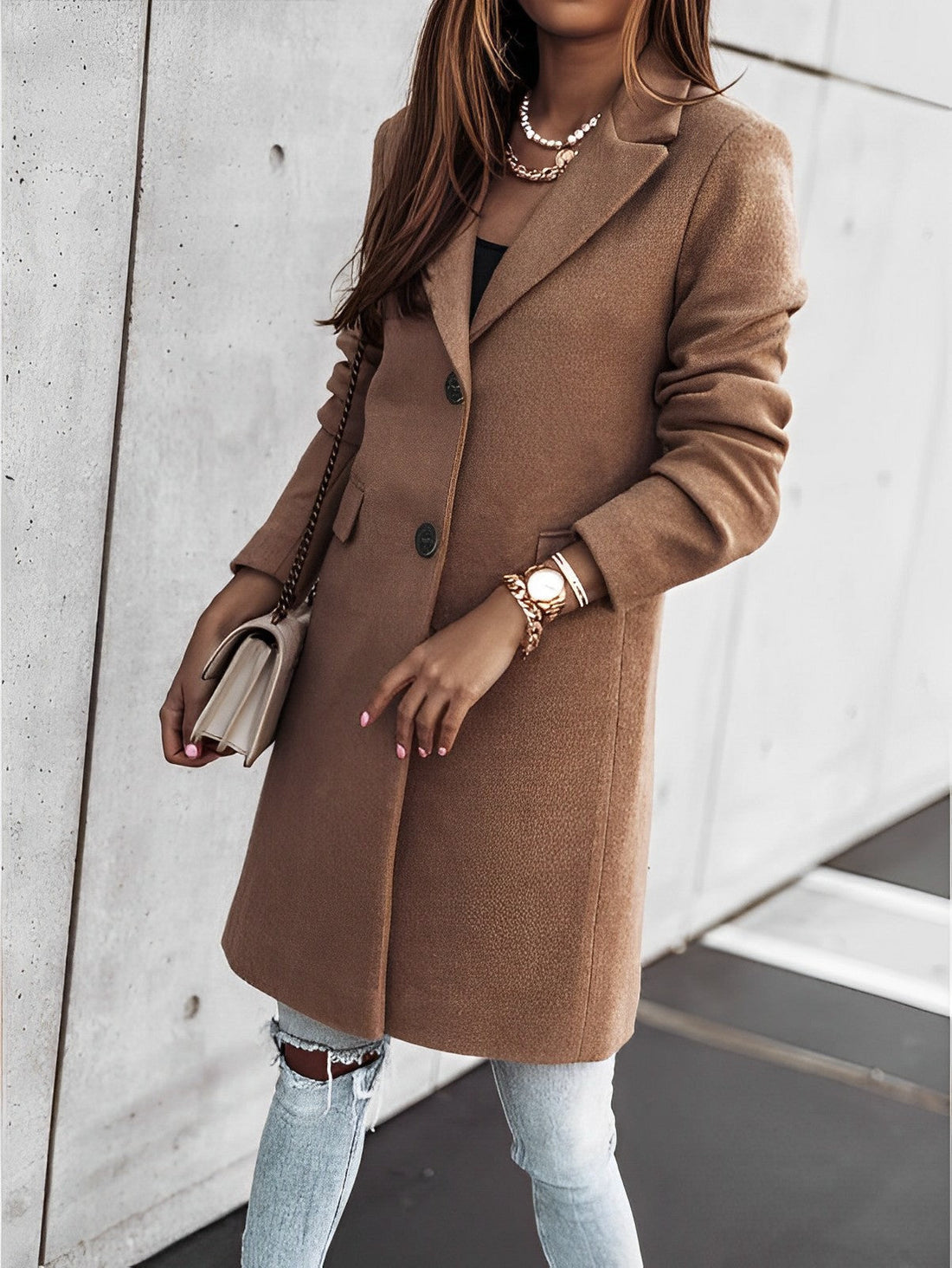 Joselyn - Classic long coat with buttons for women
