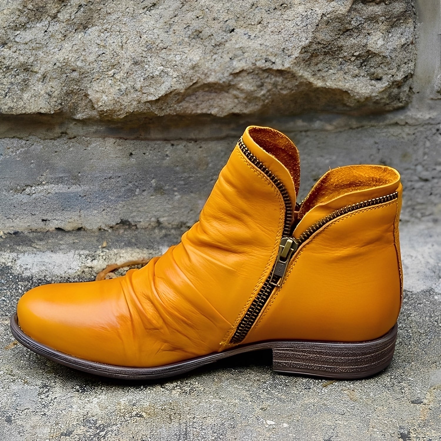 Veronica - Retro Leather Boots with Zipper for Women