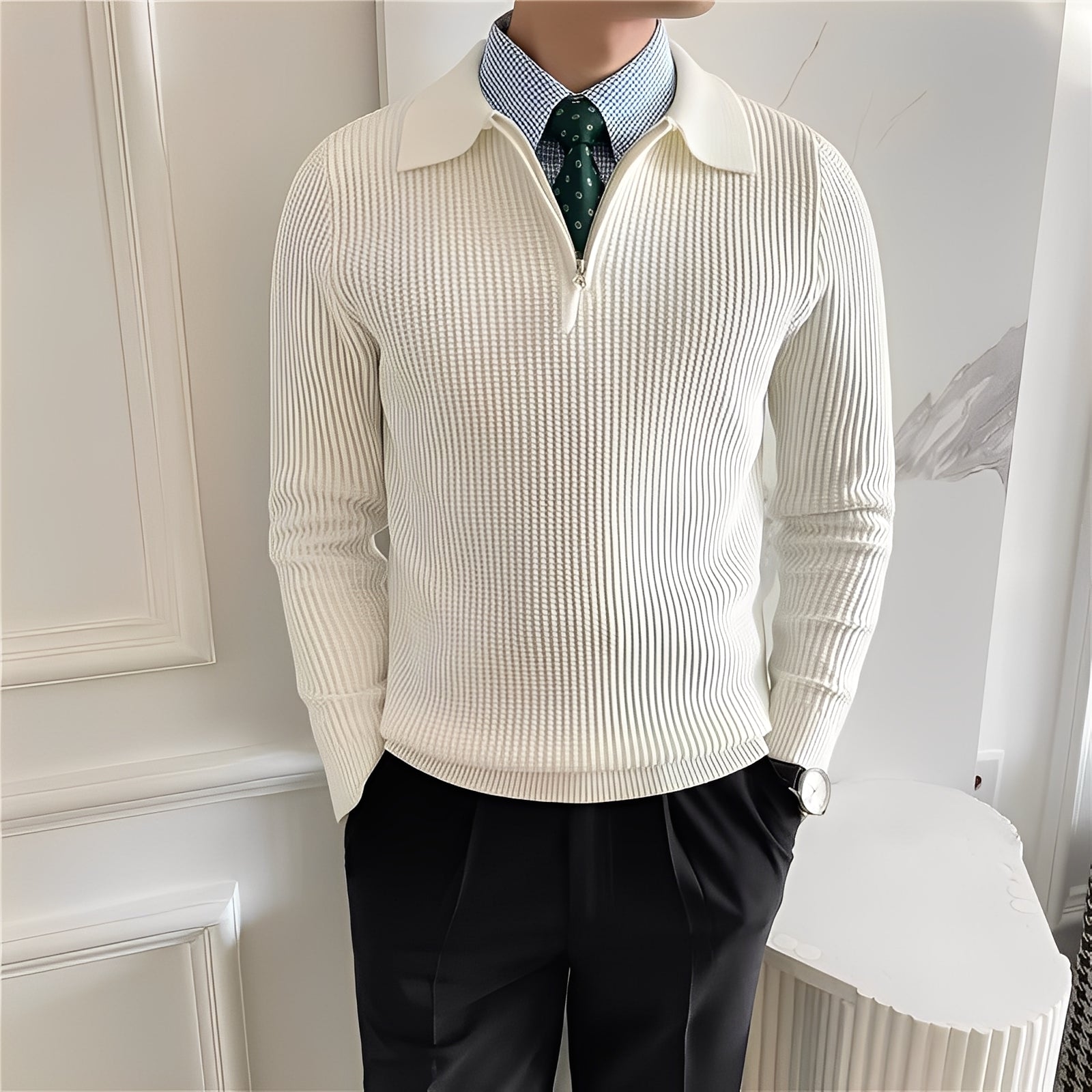 Justin - Elegant Knit Sweater with Zipper for Men