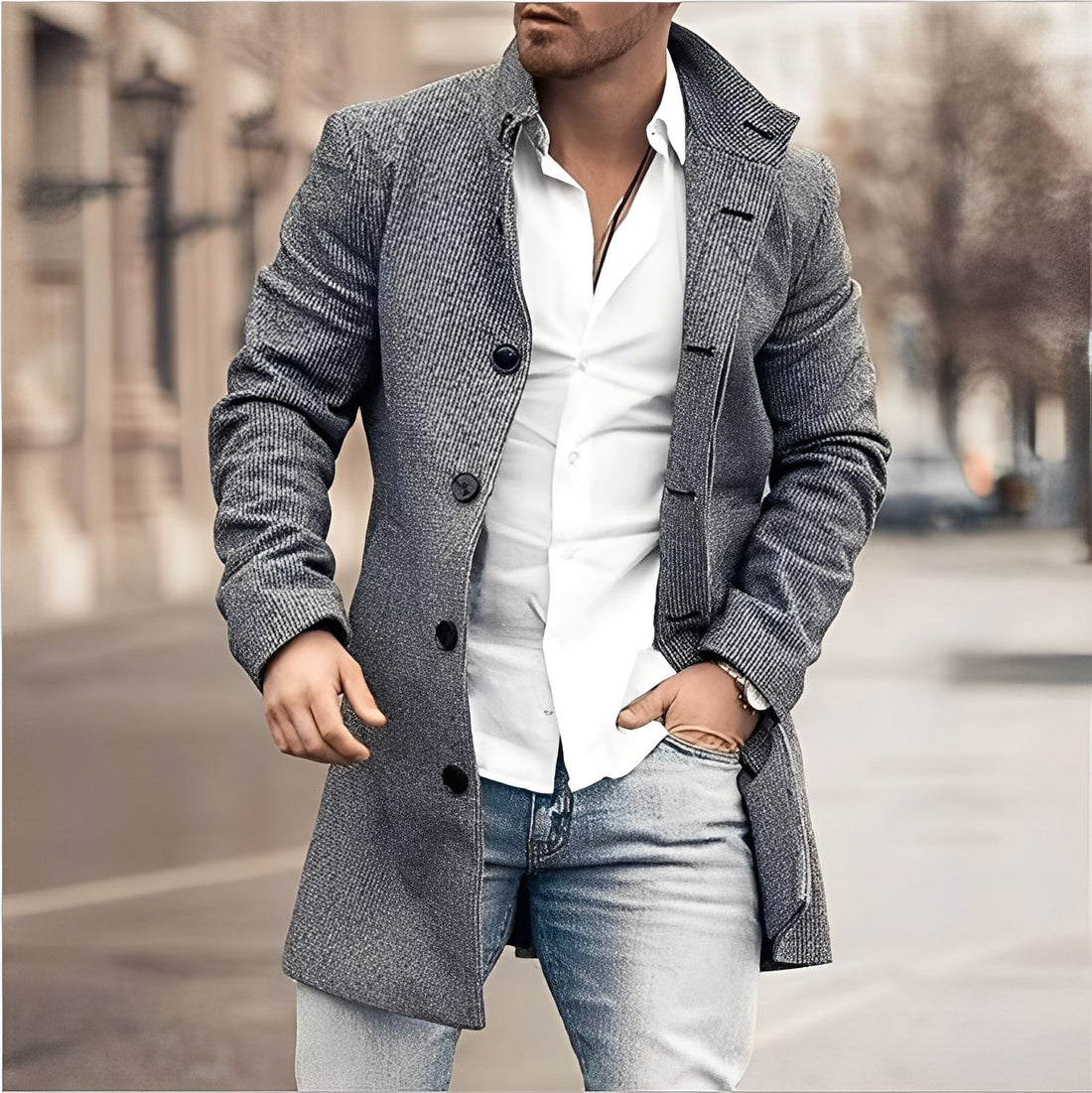 Darden - Casual Long Tweed Coat for Men
