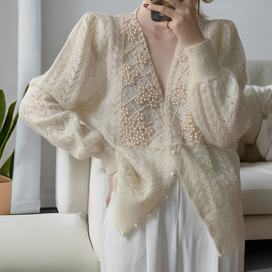 Jolie - Elegant Knit Sweater with Mother-of-Pearl Buttons