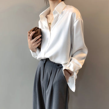 Briana - Elegant Satin Silk Blouse with Button Placket for Women
