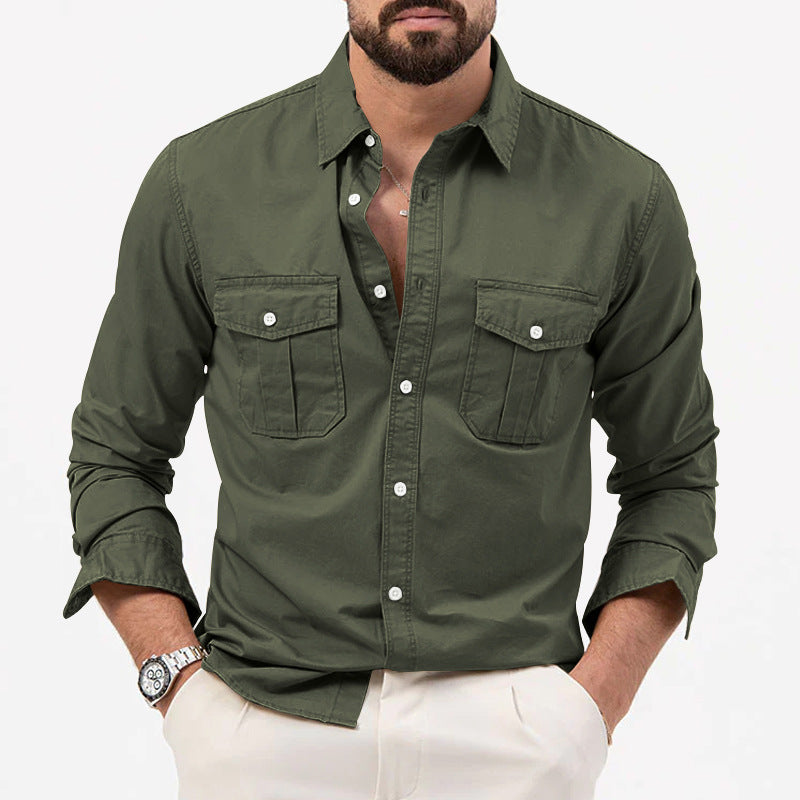 Dennis - Classic Long Sleeve Shirt with Pockets for Men