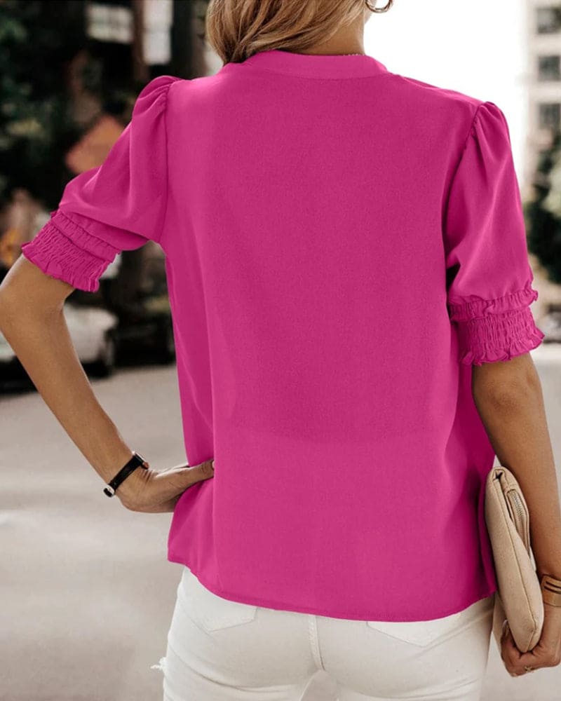 Sophia – Blouse with V-Neck and Short Sleeves