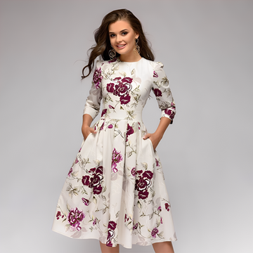 Elisabeth - Stylish, long-sleeved dress with floral pattern for women