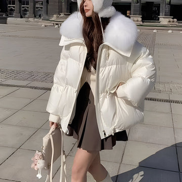 Victoria - elegant windbreaker down jacket with fur collar for women