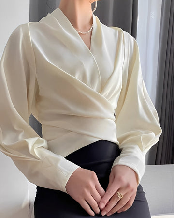 Annora - Elegant long-sleeve satin blouse for women