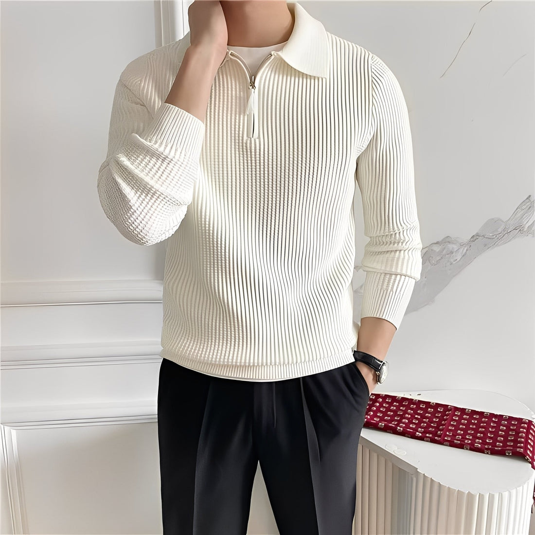 Justin - Elegant Knit Sweater with Zipper for Men