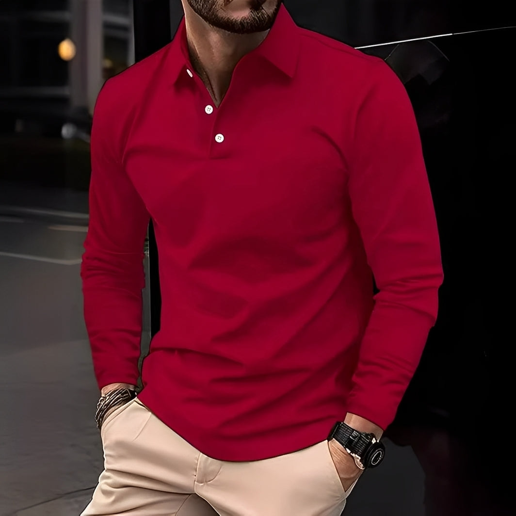 Dudley - Casual Long-Sleeve Polo Shirt with Buttons for Men