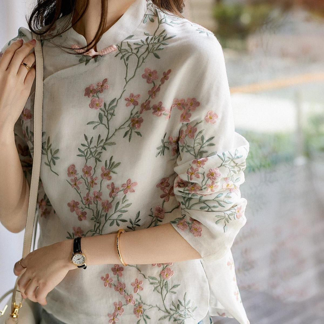 Charnette - Stylish Embroidered Linen Blouse for Women