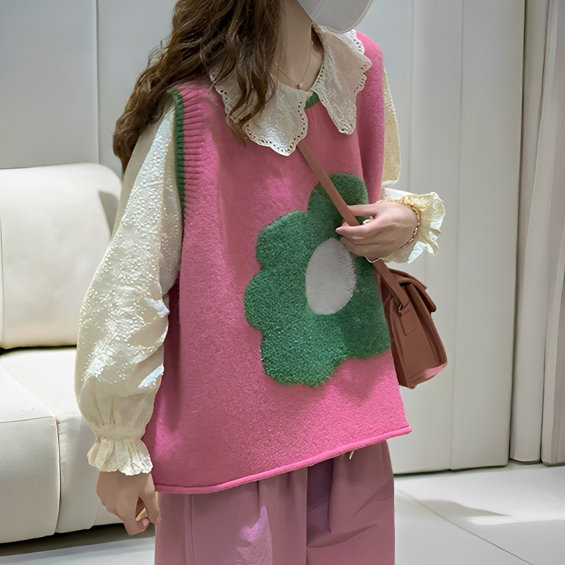 Lavina - Casual Knit Vest with Floral Patchwork for Women