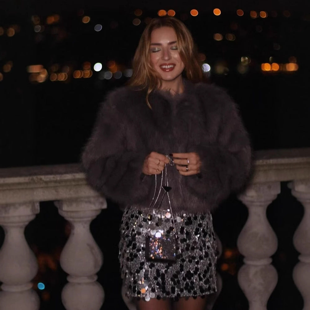 Genevieve - Faux Leather Fur Jacket, Short Women's Coat