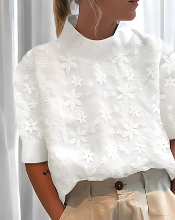 Julia - Stylish embroidered blouse with stand-up collar for women