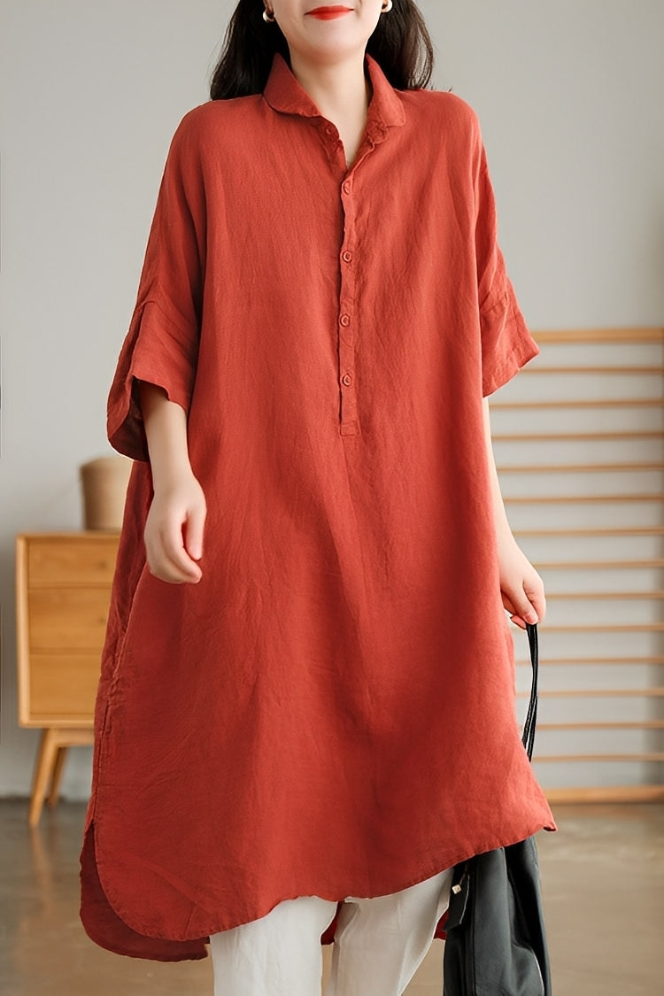 Krystina - Loose Linen Shirt Dress for Women