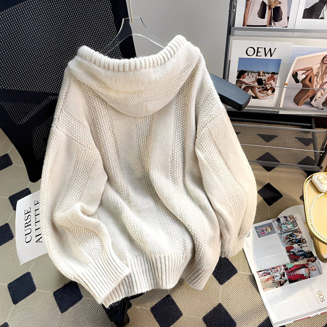 Haylee - Casual Knit Sweater with Hood and Button Placket for Women