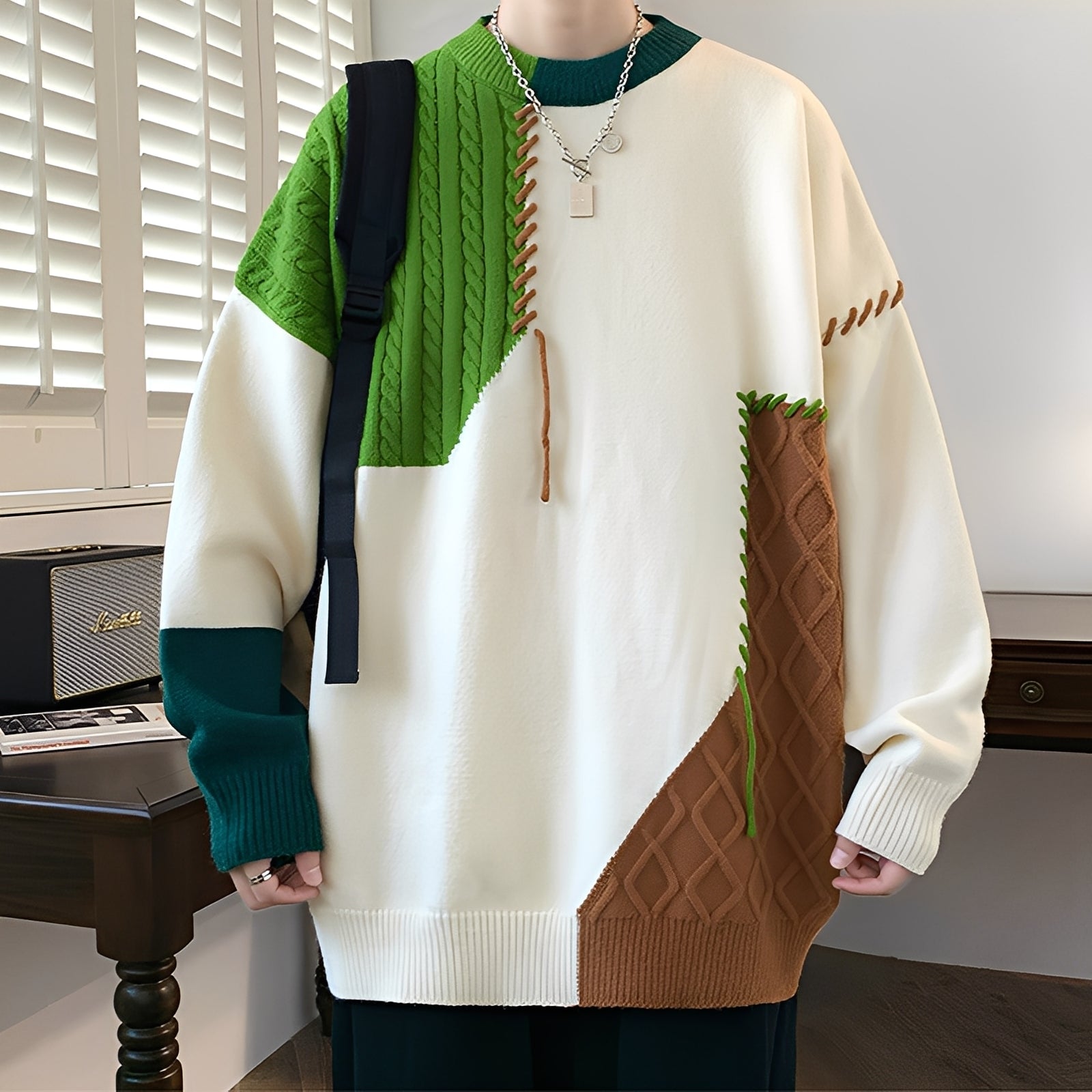 Curtis - Stylish Fleece Sweater with Color Block Design for Men