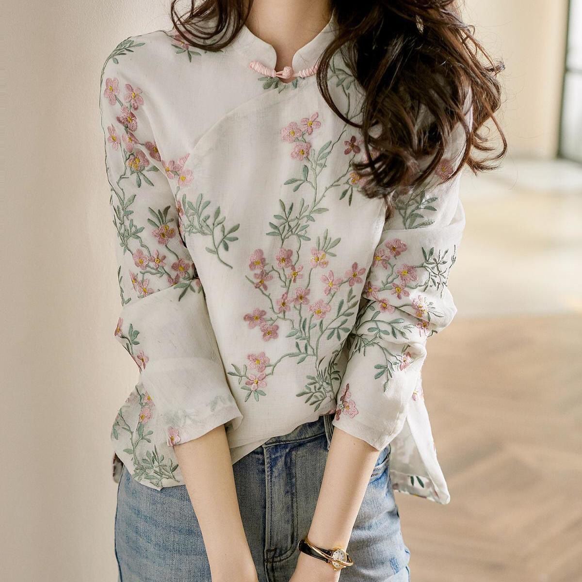 Charnette - Stylish Embroidered Linen Blouse for Women