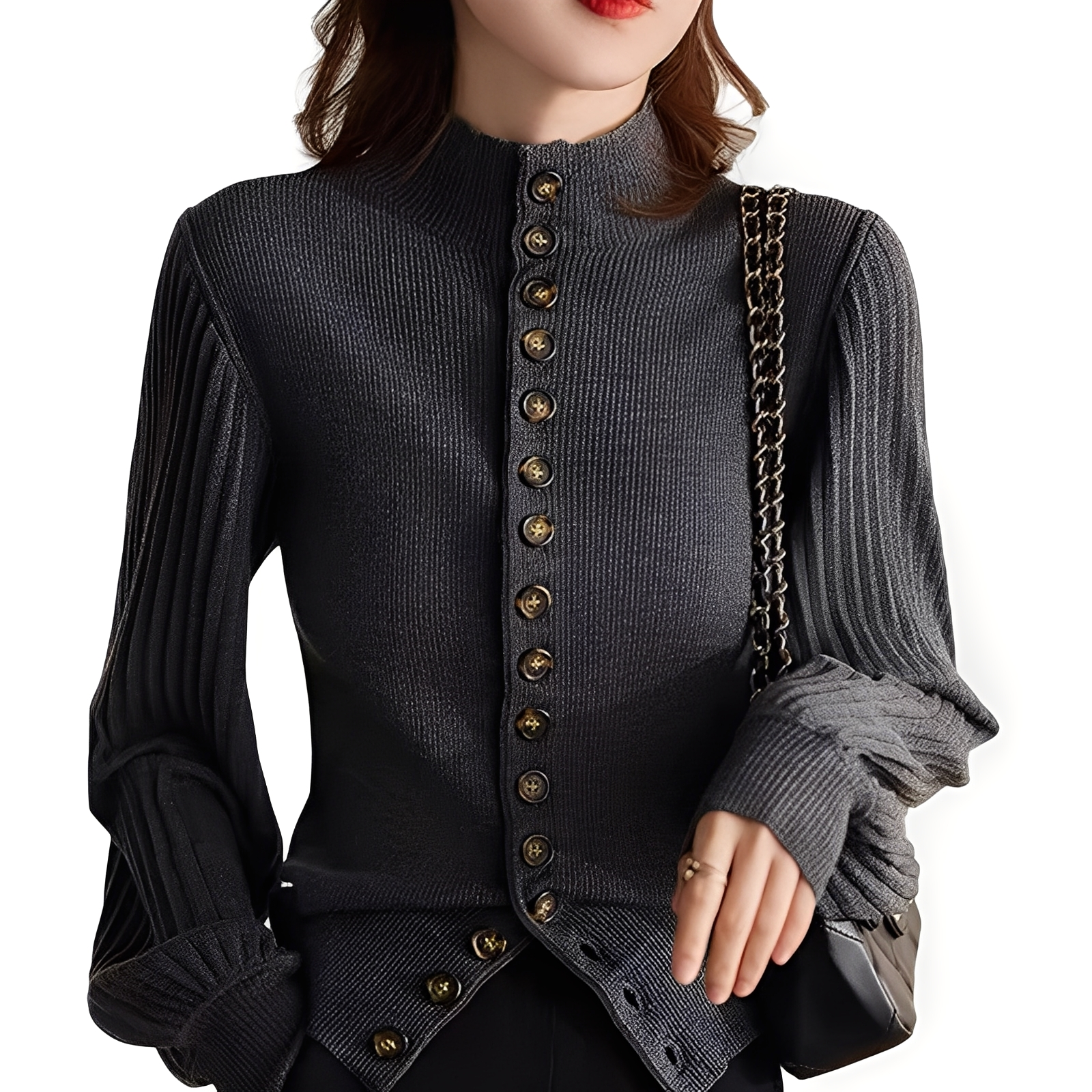 Adelyn - Casual Knit Top with Lantern Sleeves for Women