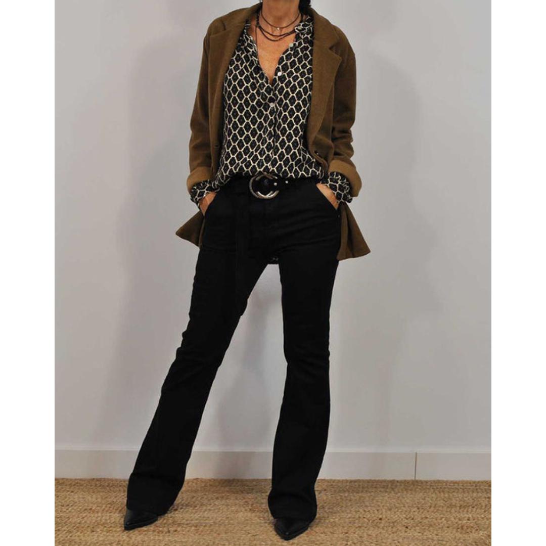 Meriva - Loose Blouse with V-Neck and Buttons for Women