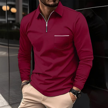 Bernard - Casual Long-Sleeve Polo Shirt with Pocket for Men